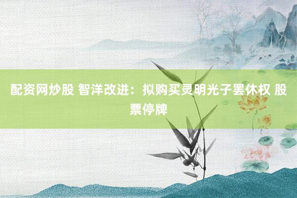 配资网炒股 智洋改进：拟购买灵明光子罢休权 股票停牌