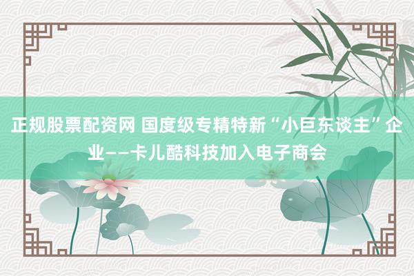 正规股票配资网 国度级专精特新“小巨东谈主”企业——卡儿酷科技加入电子商会