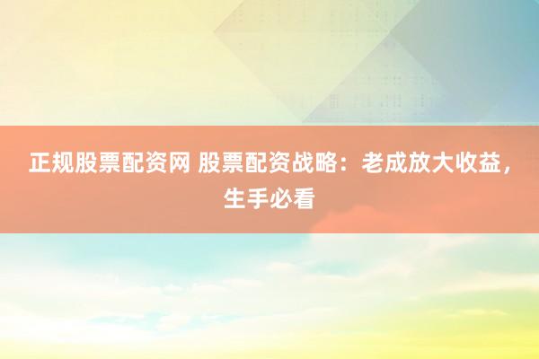 正规股票配资网 股票配资战略：老成放大收益，生手必看